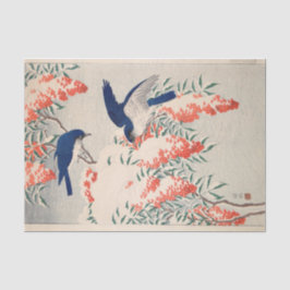 Papel De Seda Bush y Fly Catchers en nieve de Ohara Koson