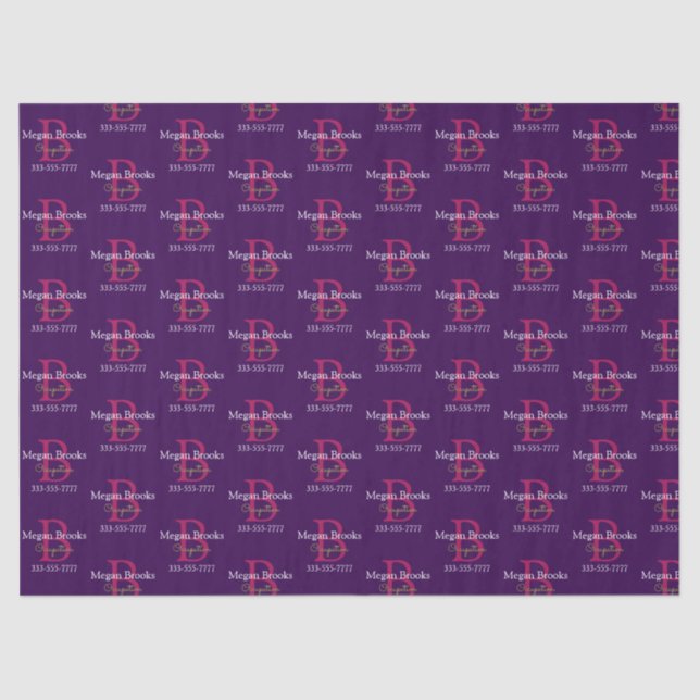 Papel De Seda Business Promo, Name, Monogram & Title on Purple (Anverso)