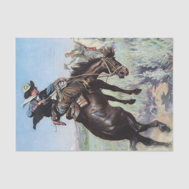 Papel De Seda "Busting a Bronco" por W Herbert Dunton (Anverso)