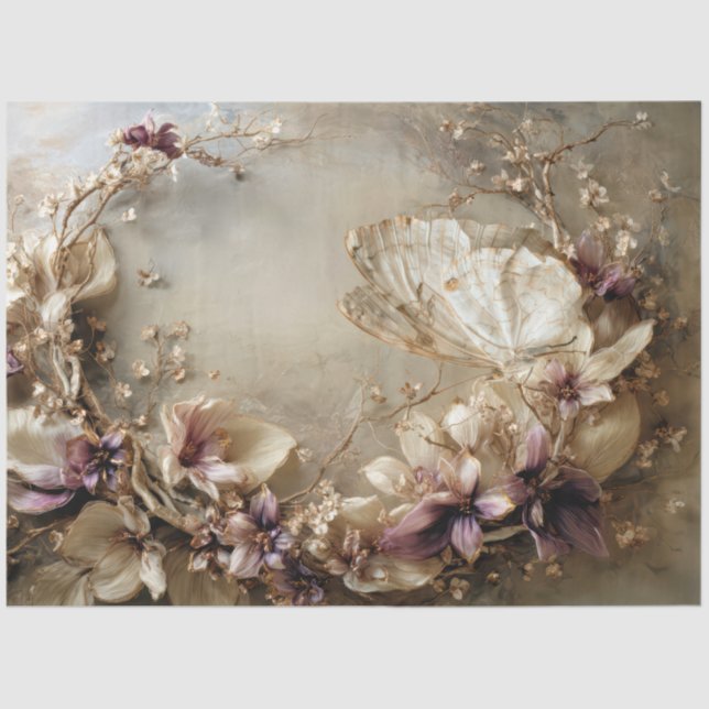 Papel De Seda Butterfly & Floral, Botanical Oval Arrangement (Anverso)