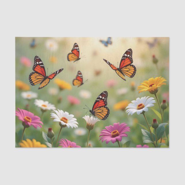 Papel De Seda Butterfly Meadow Seamless Pattern Vibrant Flowers (Anverso)