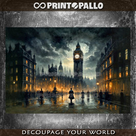 Papel De Seda Caballero bajo el Big Ben en londres del siglo XIX