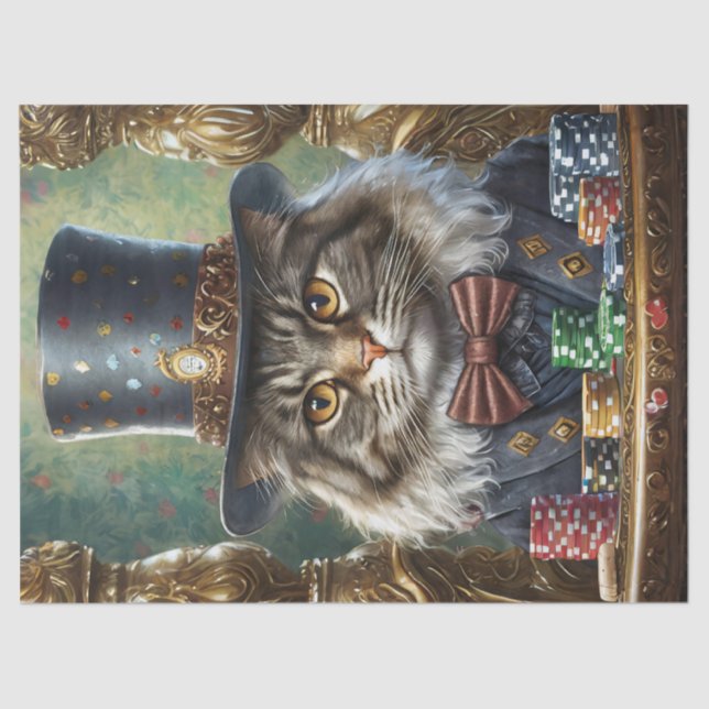 Papel De Seda Caballero Kitty, Gato genial jugando al póquer (Anverso)