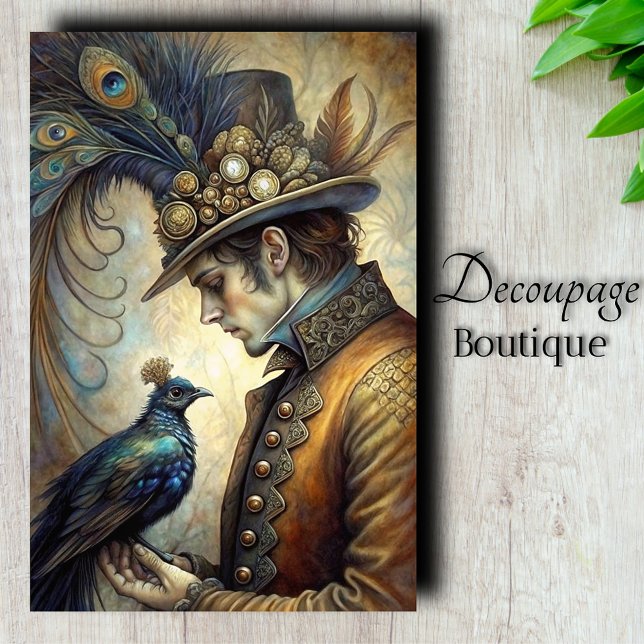 Papel De Seda Caballero Pavo Real Steampunk Decoupage (Steampunk Peacock Gentleman Decoupage Tissue Paper)