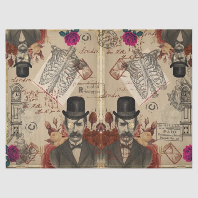 Papel De Seda Caballeros de Steampunk English y Clocks (Anverso)