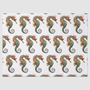 Papel De Seda Caballito de mar acuarela patrón verde naranja Dec
