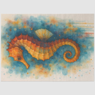 Papel De Seda Caballito de mar naranja tropical acuarela océano 