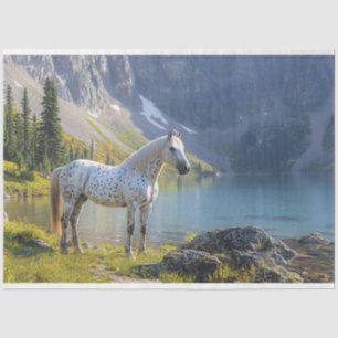 Papel De Seda Caballo Appaloosa junto al lago decoupage escénico