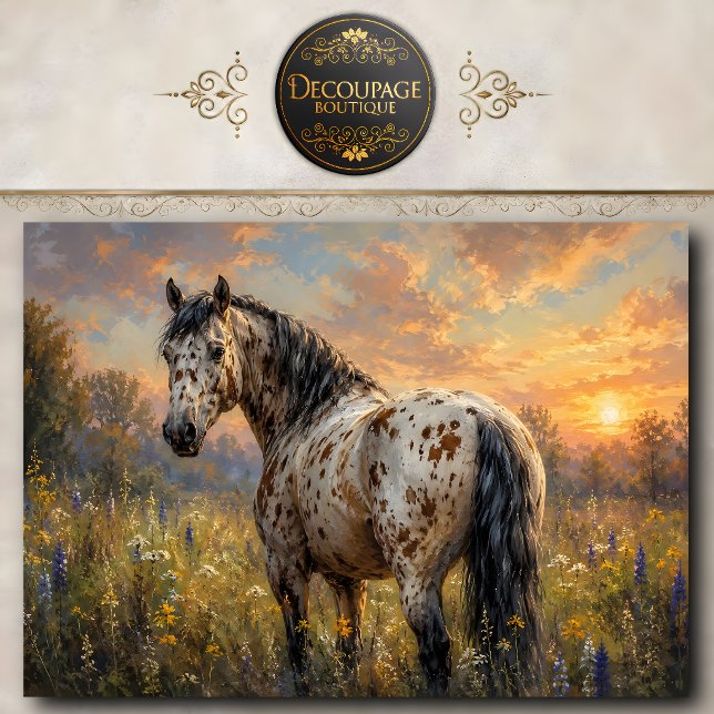 Papel De Seda Caballo Appaloosa Pradera Atardecer (Appaloosa Horse Sunset Meadow Tissue Paper)