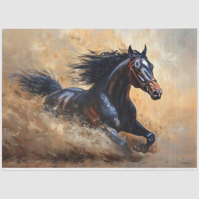 Papel De Seda Caballo Árabe Galopante Decoupage (Anverso)