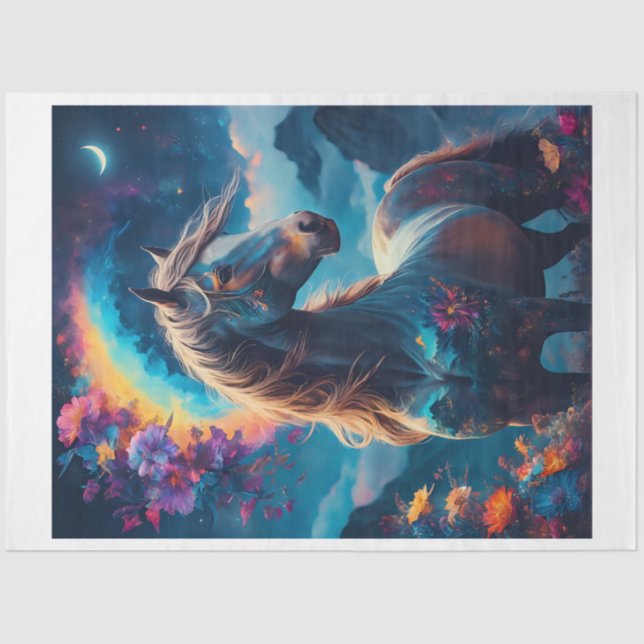 Papel De Seda Caballo arcoiris floral (Anverso)