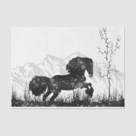 Papel De Seda Caballo azotando a través de la montaña de inviern