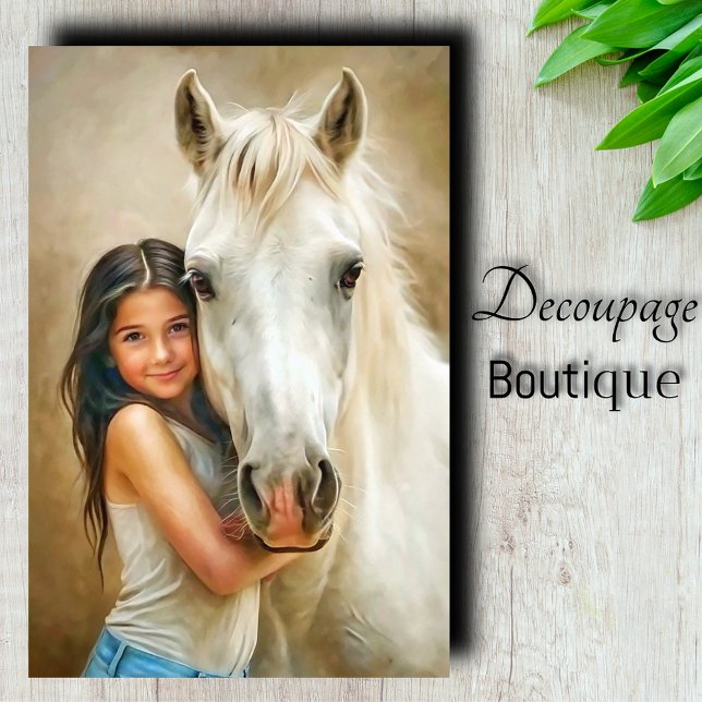 Papel De Seda Caballo Blanco Abrazo Decoupage (White Horse Hug Decoupage Tissue Paper)