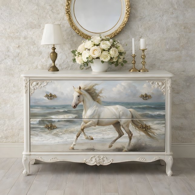 Papel De Seda Caballo Blanco de la Playa Decoupage (Beach White Horse Decoupage Tissue Paper Mockup)