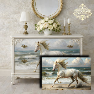 Papel De Seda Caballo Blanco de la Playa Decoupage