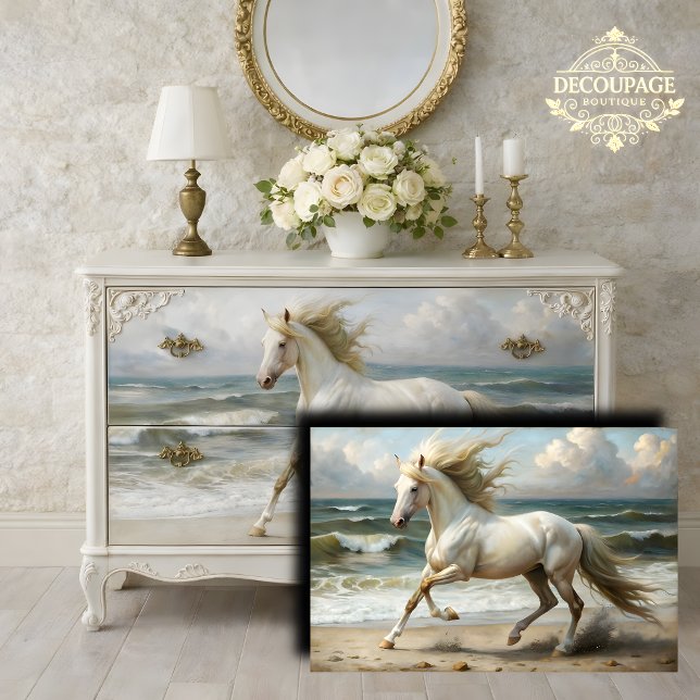 Papel De Seda Caballo Blanco de la Playa Decoupage (Beach White Horse Decoupage Tissue Paper)