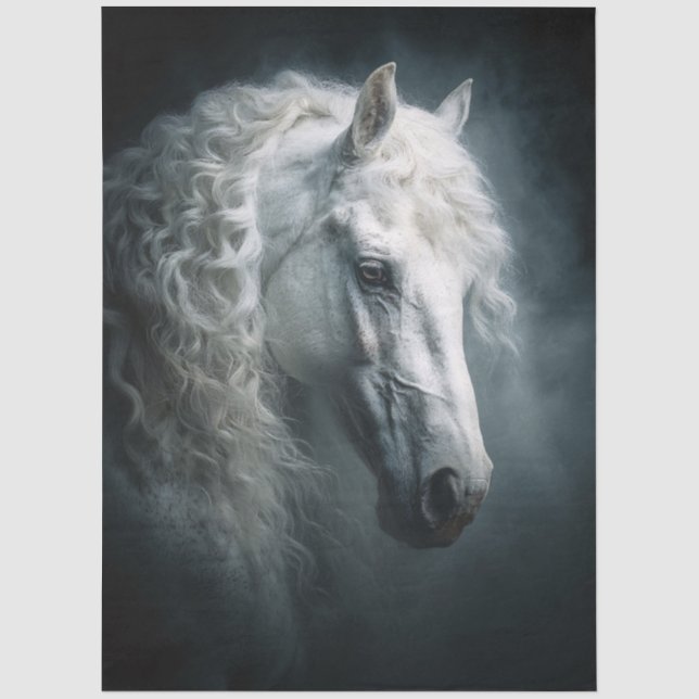 Papel De Seda Caballo Blanco Fantasma Estampa Decoupage (Anverso)