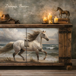 Papel De Seda Caballo Blanco junto al Mar Decoupage