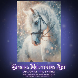 Papel De Seda Caballo Blanco Soñador Arte Decoupage Brillante