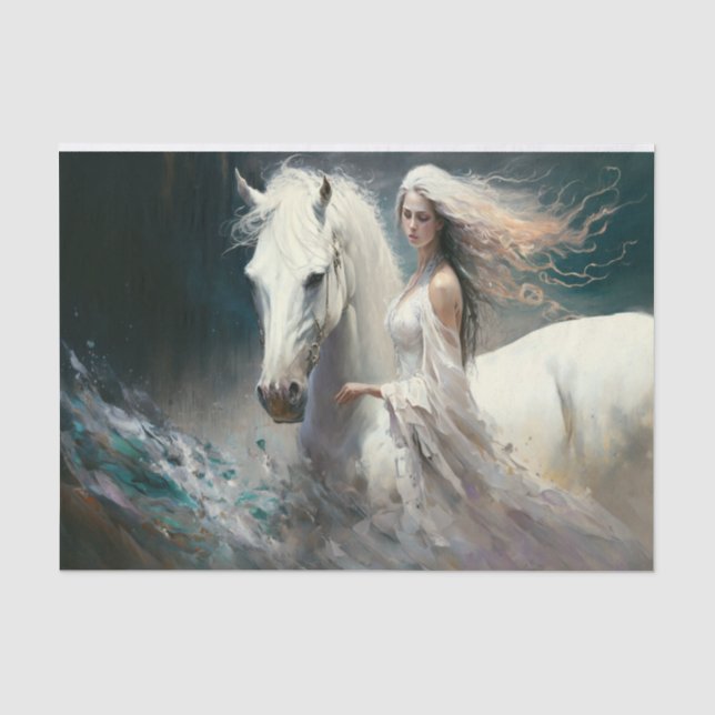 Papel De Seda Caballo blanco y dama (Anverso)
