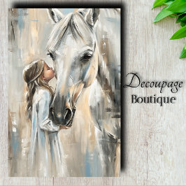 Papel De Seda Caballo Blanco Y Niña Decoupage