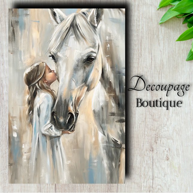 Papel De Seda Caballo Blanco Y Niña Decoupage (White Horse And Little Girl Decoupage Tissue Paper)