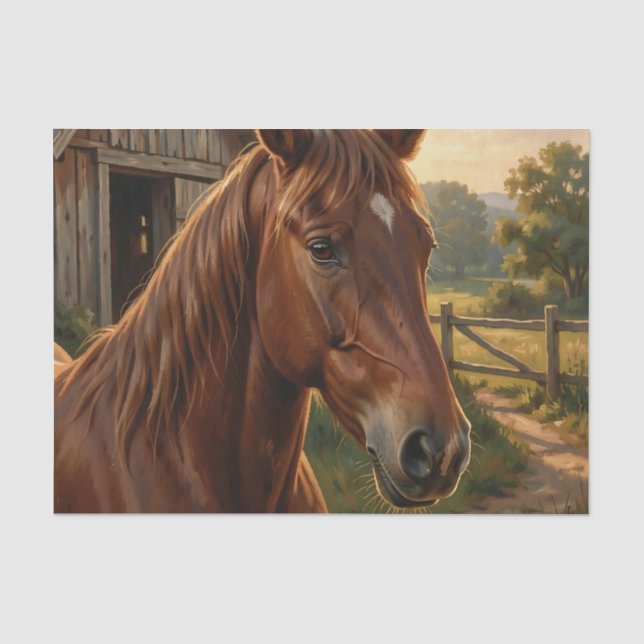 Papel De Seda Caballo Castaño Hora Dorada Granero (Anverso)
