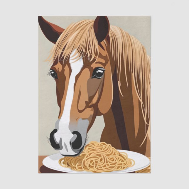 Papel De Seda caballo comiendo espaguetis decoupage (Anverso)