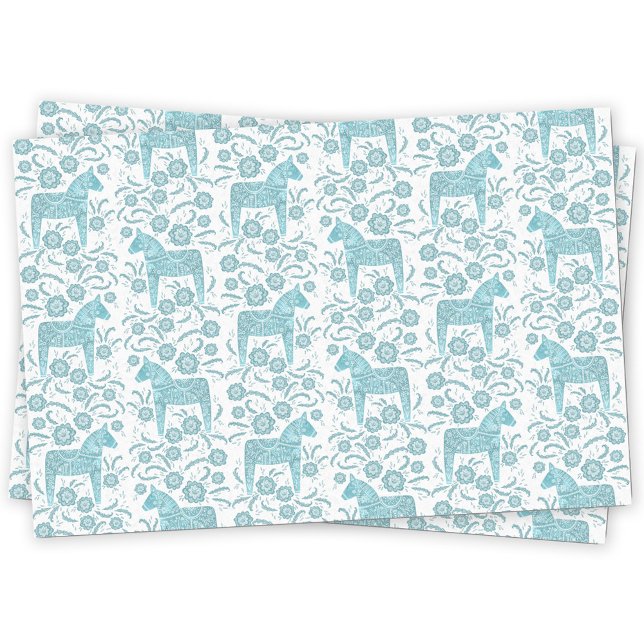 Papel De Seda Caballo Dala sueco (Swedish Dala horse teal green and white pattern tissue paper)