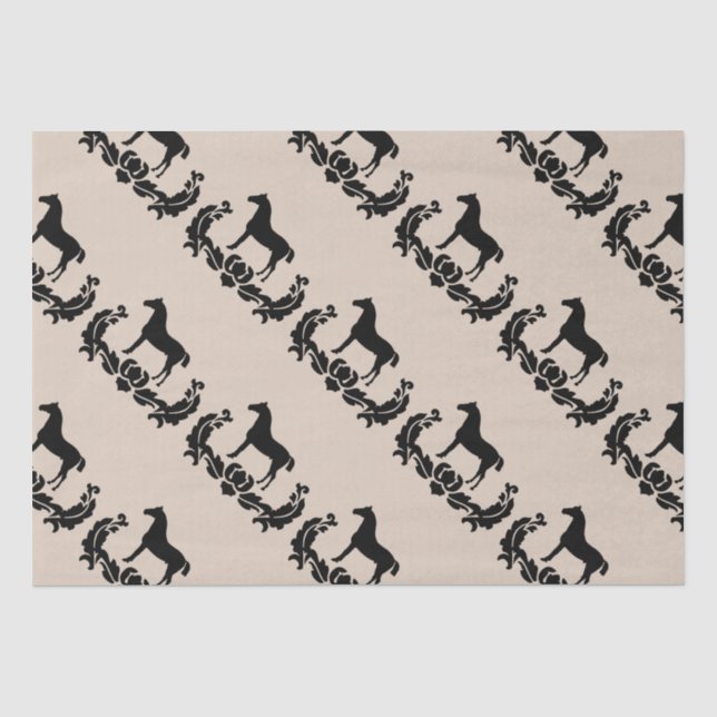 Papel De Seda Caballo Damasco blanco y negro (Anverso)