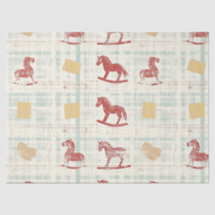 Papel De Seda Caballo de Balanza Antiguo Patrón de Cuadros Teal