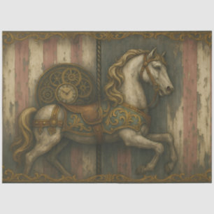 Papel De Seda Caballo de carrusel Steampunk Relojería antigua
