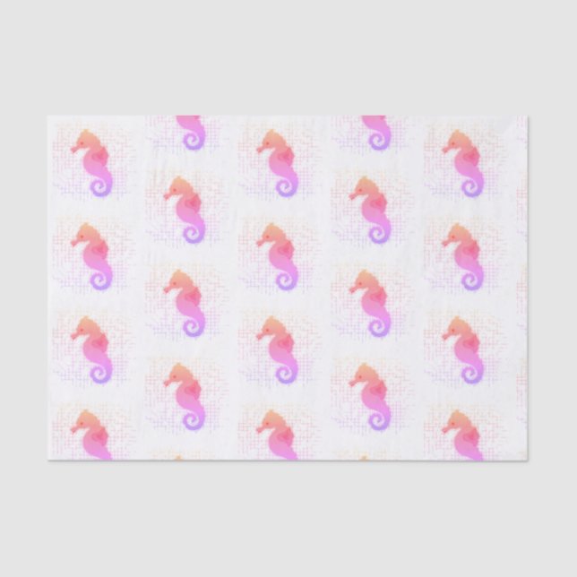 Papel De Seda Caballo De Mar Rosa Y Naranja En Fondo Con Problem (Anverso)
