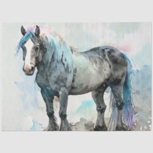Papel De Seda Caballo de raza Shire Gentil Acuarela Azul