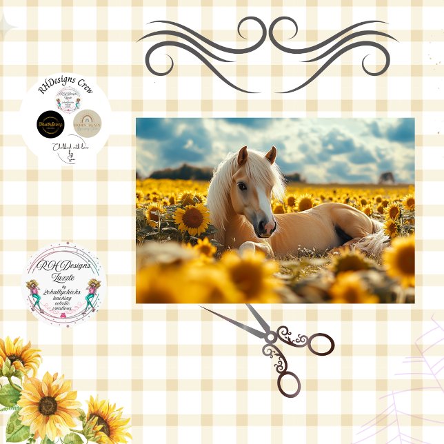 Papel De Seda Caballo decoupage en campo de girasoles  (Subido por el creador)