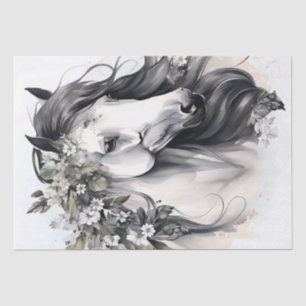 Papel De Seda Caballo floral blanco y negro Boho