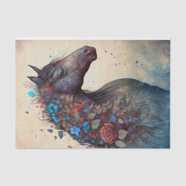 Papel De Seda Caballo floral elegante (Anverso)