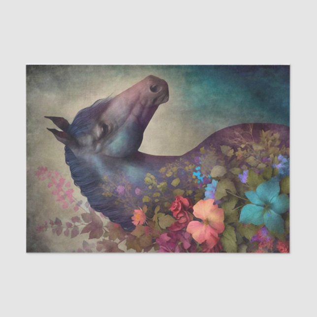 Papel De Seda Caballo floral elegante (Anverso)