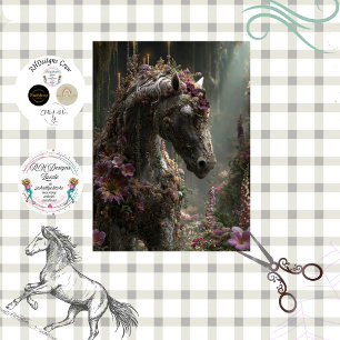 Papel De Seda Caballo Floral Mágico Decoupage Negro Majestuoso 