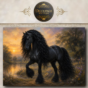 Papel De Seda Caballo Friesian Negro Puesta de Sol