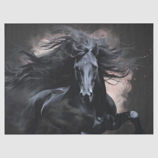Papel De Seda Caballo Frisón Negro Decoupage (Anverso)