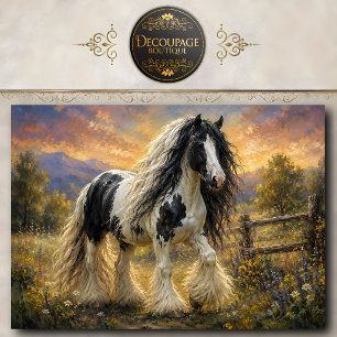 Papel De Seda Caballo Gypsy Vanner negro y blanco