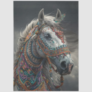 Papel De Seda Caballo Indio Americano Ceremonial Blanco Decoupag