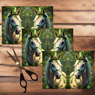 Papel De Seda Caballo lindo con sombrero verde, brida y tréboles