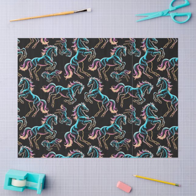 Papel De Seda Caballo Luz de Neón Glitch Estilo Retro (Artesanía)