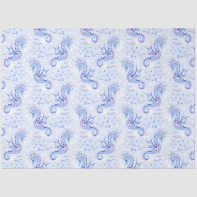 Papel De Seda Caballo marino azul dulce Lavanda Océano náutico (Anverso)