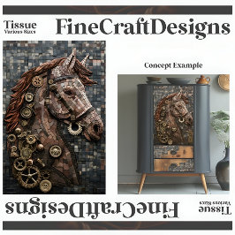 Papel De Seda Caballo Mosaico Steampunk Marrón Cobre A6R Decoupa