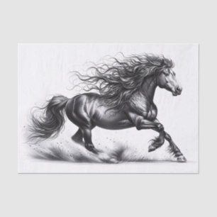 Papel De Seda Caballo Mustang Elegante Decoupage Negro y Blanco