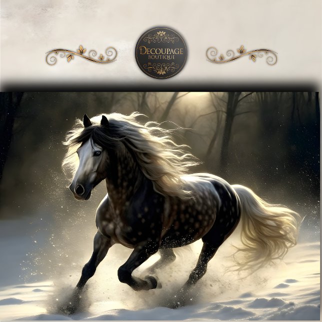 Papel De Seda Caballo Negro Místico de Invierno Decoupage (Mystical Black Horse Winter Decoupage Tissue Paper)