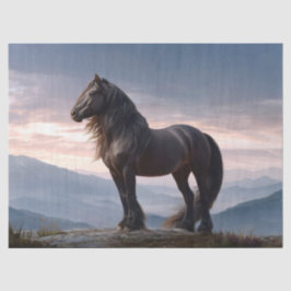 Papel De Seda Caballo Negro Salvaje en la Cima de la Montaña Dec